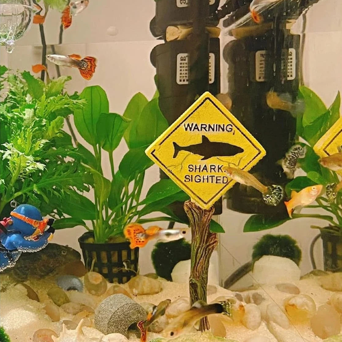 Shark Warning Sign- Fish Tank Decoration