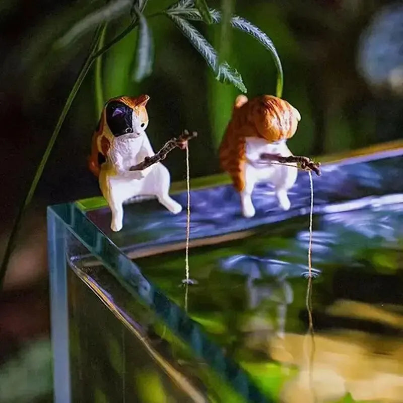 Cats Fishing- Fish Tank Decoration