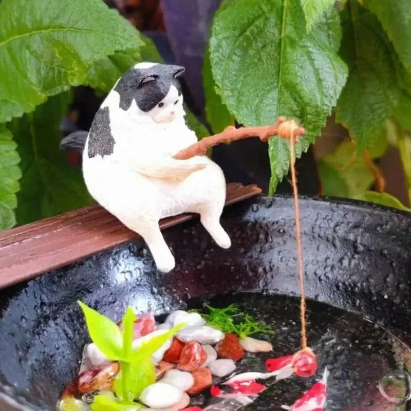 Cats Fishing- Fish Tank Decoration